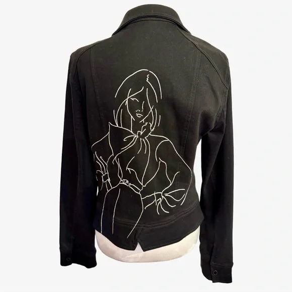WHBM Cotton Blend Black Jacket with White Embroidery - Picture 2 of 9
